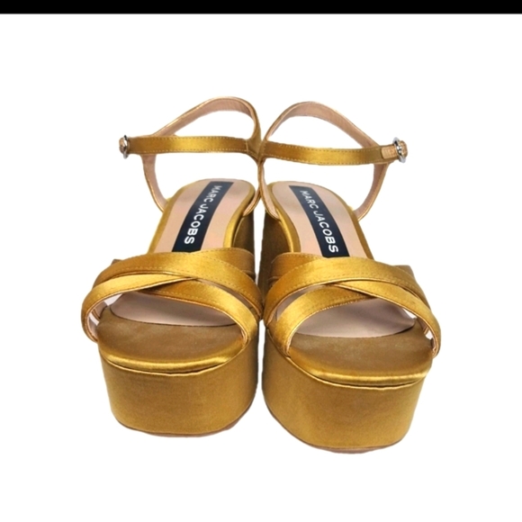 Marc Jacobs Gold Satin Embellished Platform Sandals - Picture 10 of 11